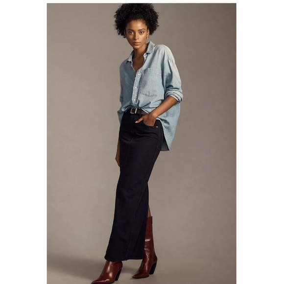 NWOT MOTHER SNACKS! The Candy Stick Black Denim Maxi Skirt, Size 28 - Picture 1 of 7